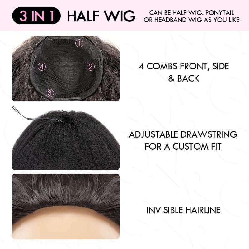 QVR Glueless Ombre Brown Blonde Kinky Curly Half Wig with Black Roots 250% Density Human Hair Wig #T1B/30/27 Wear Go Flip Over Wig