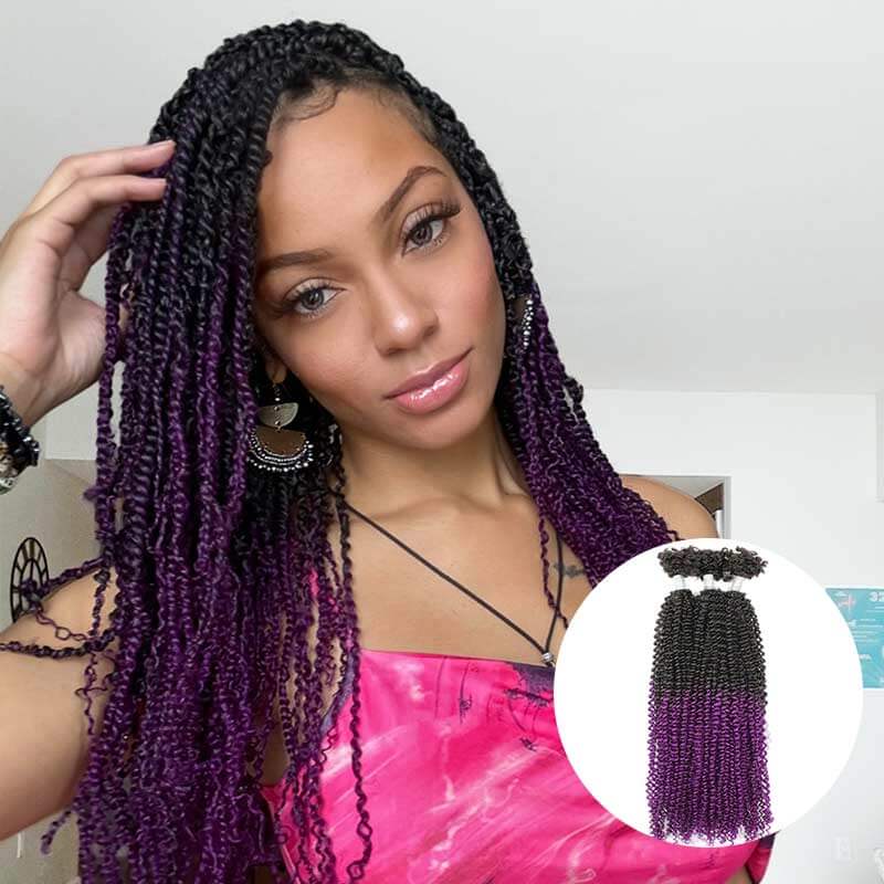QVR T1B/Purple Afro Kinky V Bulk Ombre Color for Kinky Twist Crochet Braiding Hair