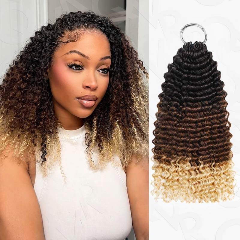 QVR Ombre #T1B/30/27 Small Kinky Curly Machine Made Feather Crochet Human Hair Extensions