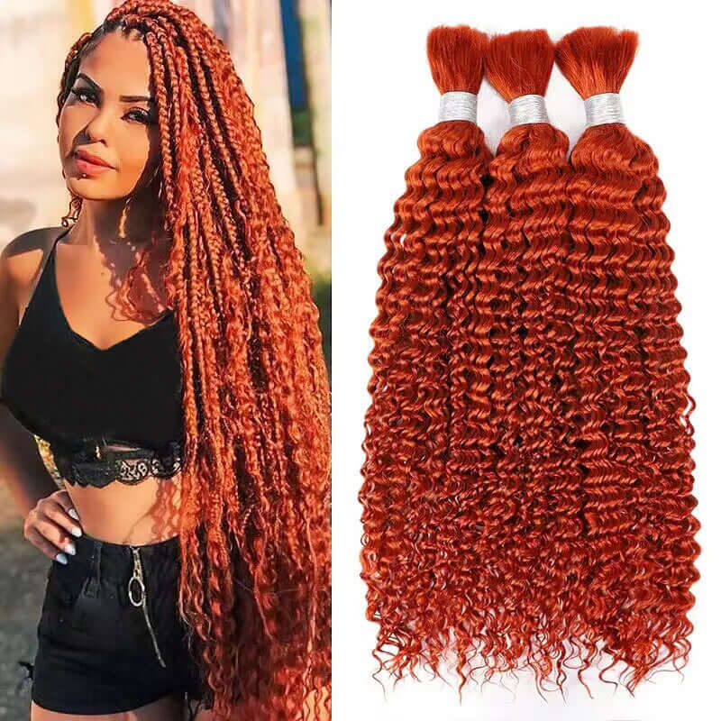 QVR Orange Kinky Curly Bulk Hair Extensions for Boho Knotless Braiding