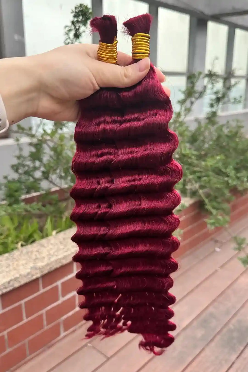 Bulk Human Hair For Braiding Burgundy Red Deep Wave BU19