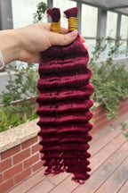 Bulk Human Hair For Braiding Burgundy Red Deep Wave BU19