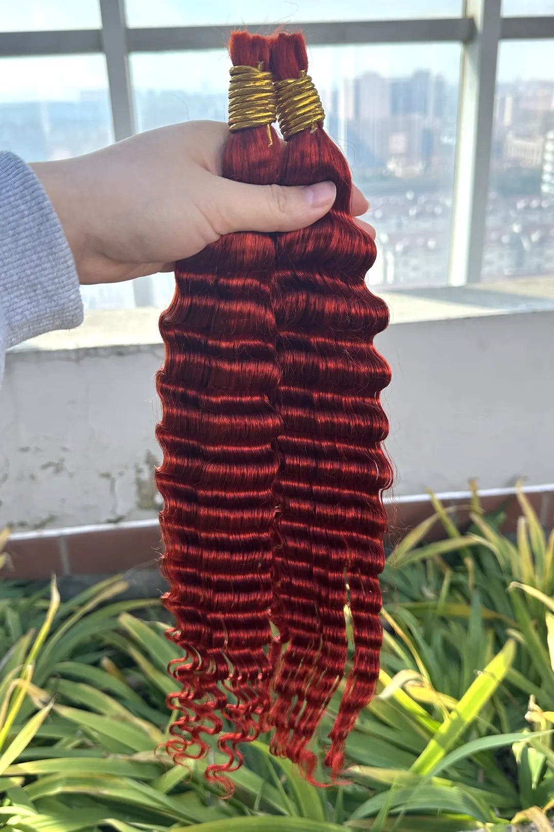 Copper Red Deep Wave Bulk Human Hair For Braiding BU23