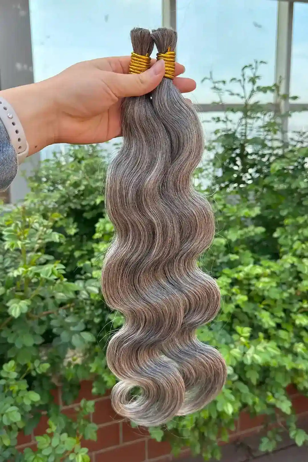 Salt and Pepper Bulk Hair Body Wave for Braiding 70% Gray BU75