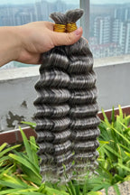 Salt and Pepper Bulk Hair Deep Wave for Braiding 70% Gray BU32