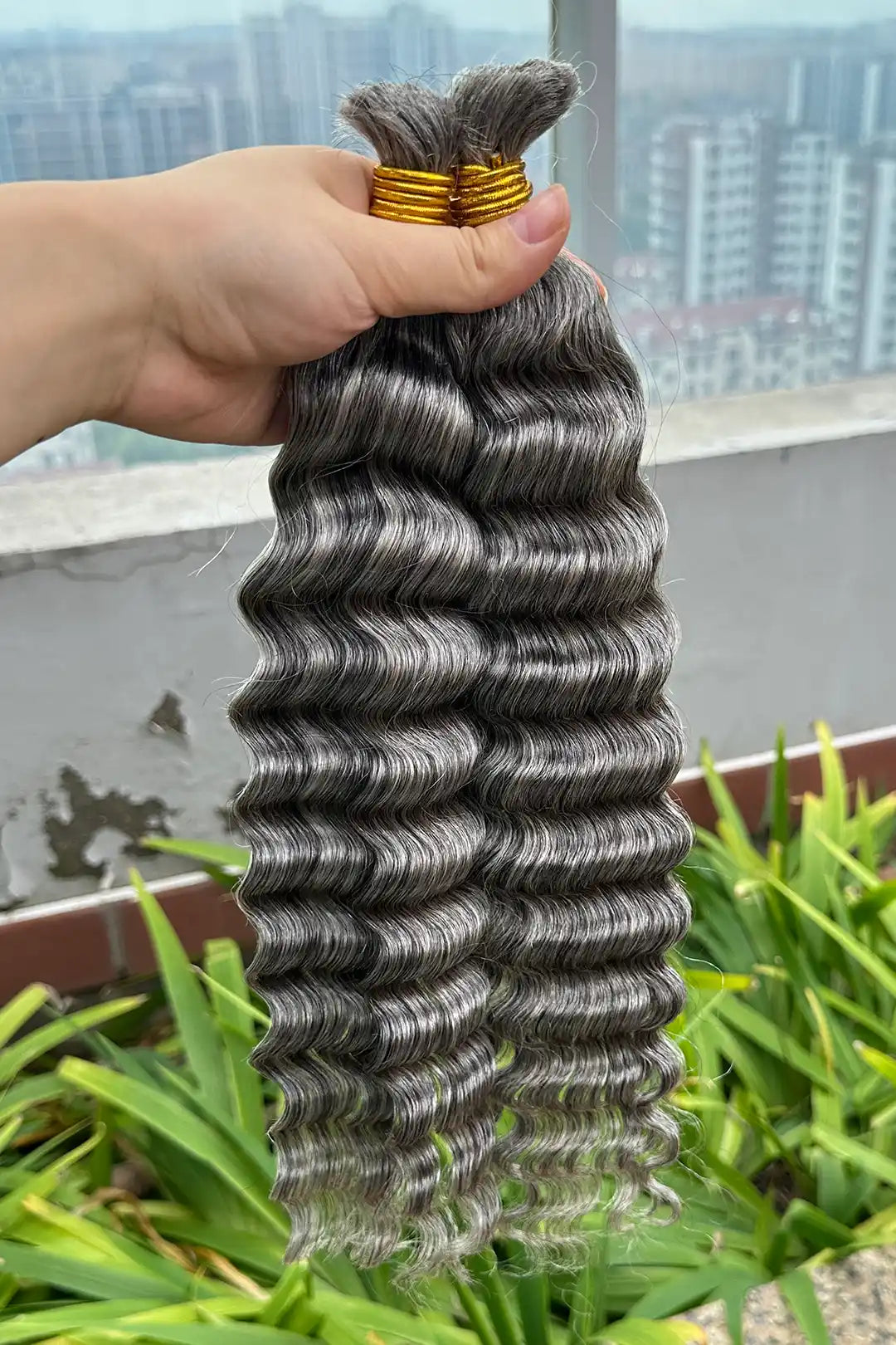 Salt and Pepper Bulk Hair Deep Wave for Braiding 70% Gray BU32