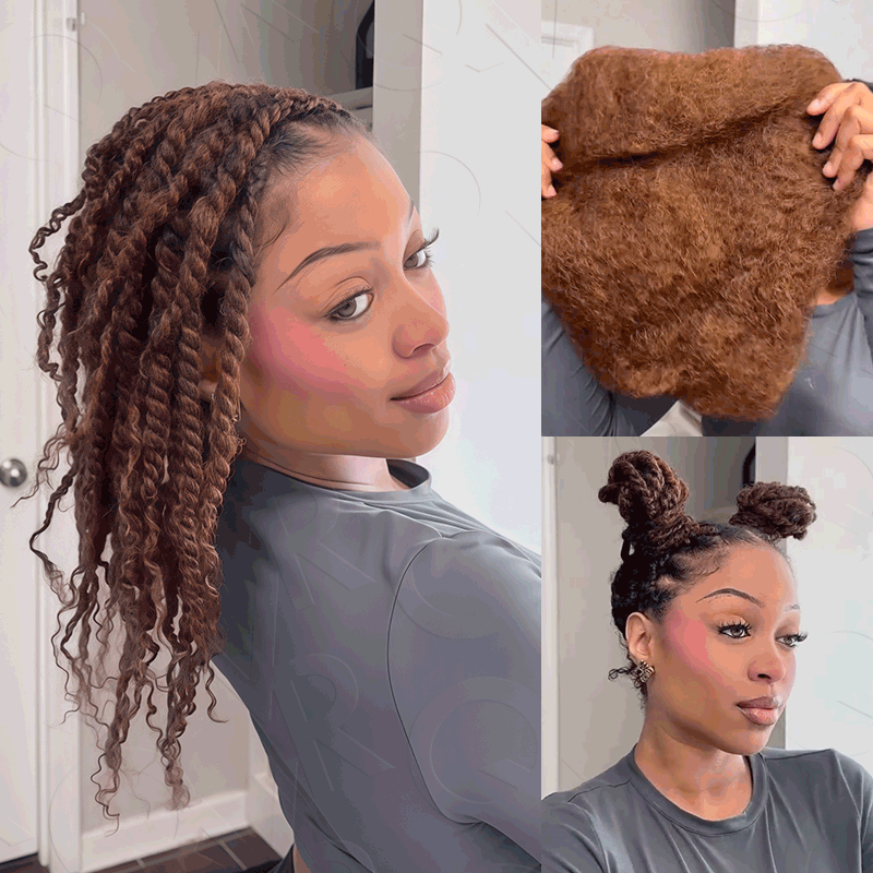 QVR 3 In 1 Afro Kinky Bulk Three Colors #4/30/27 Human Hair For Braiding Dreadlock Hair