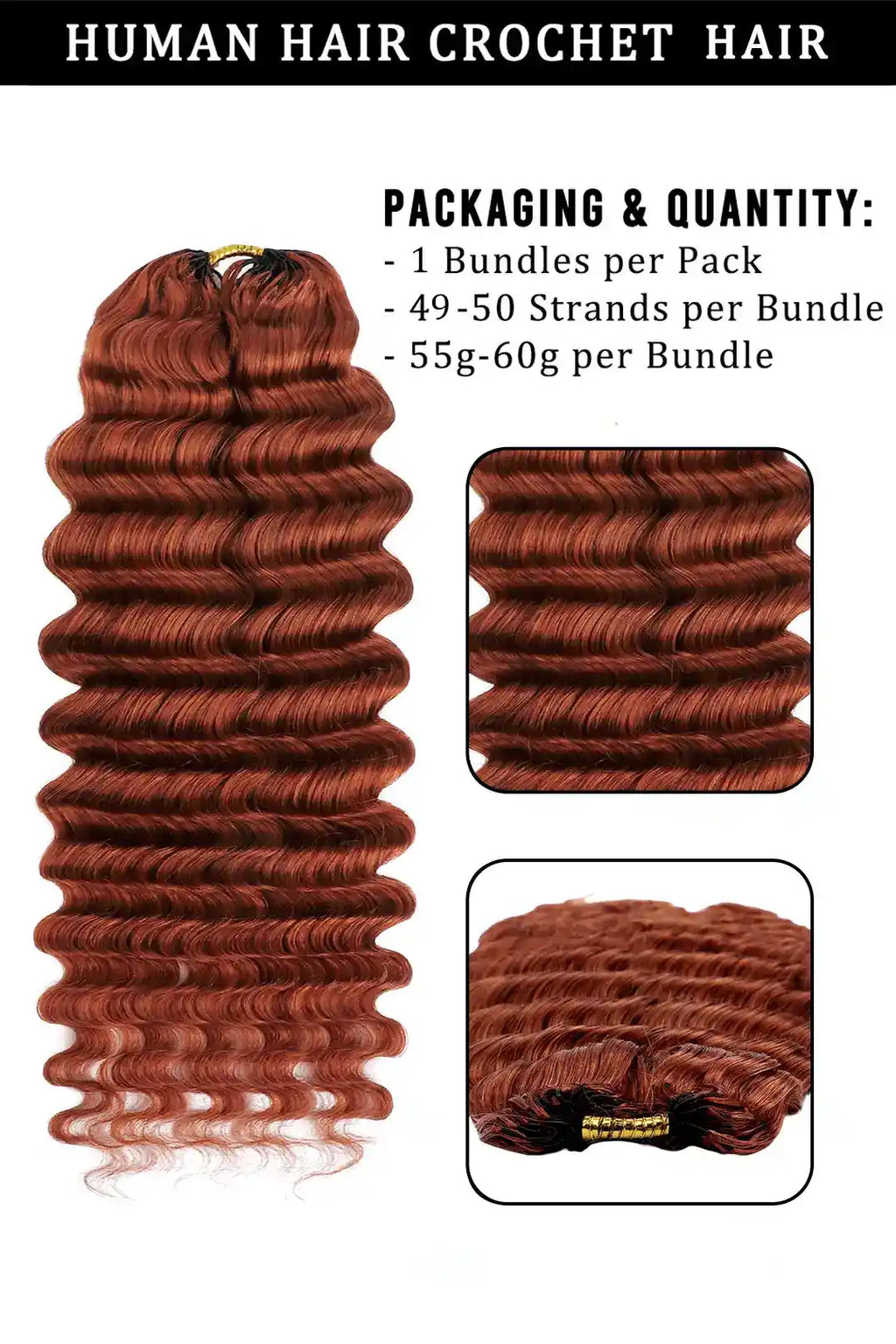 350# Ginger Deep Wave Feather Crochet Miracle Knots Human Hair