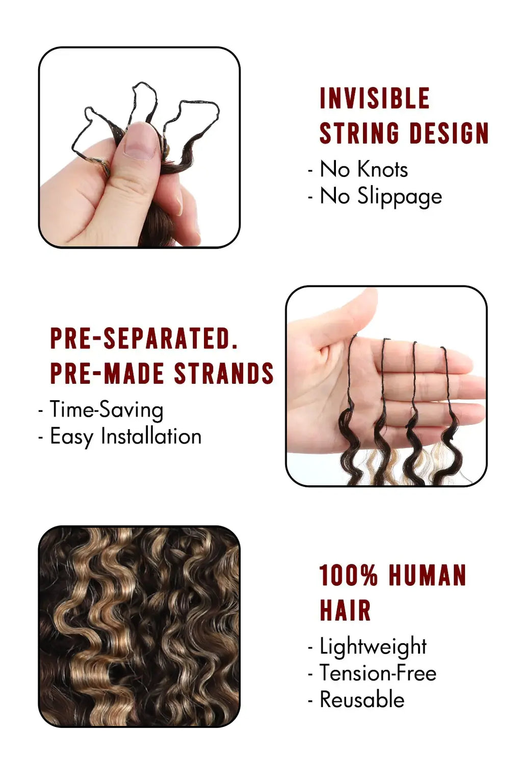 #4/27 Mixed Color Burmese Curly with Spiral Curls Crochet Miracle Knots Hair