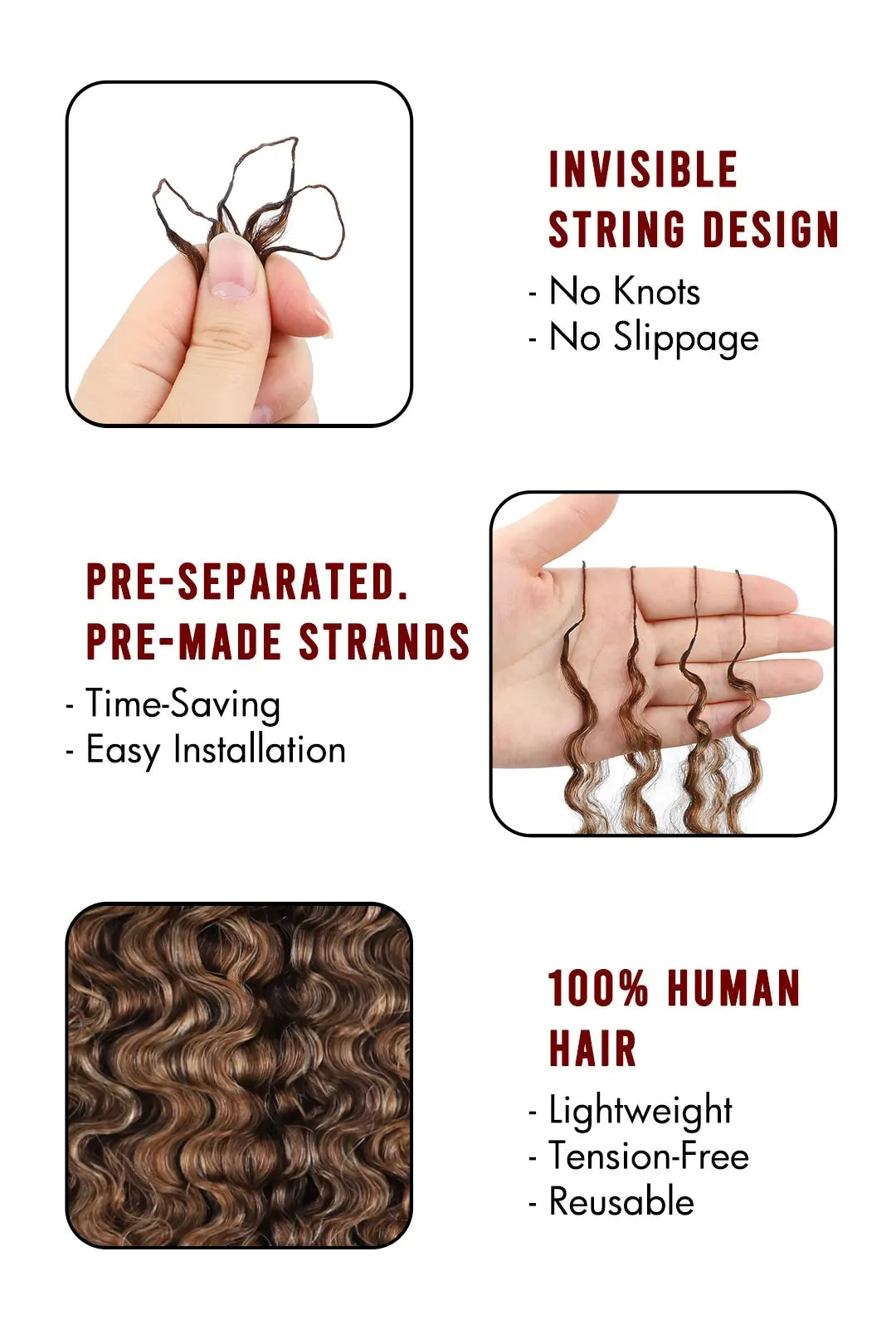 #4A/27/30 Mixed Color Burmese Curly with Spiral Curls Crochet Hair for Miracle Knots