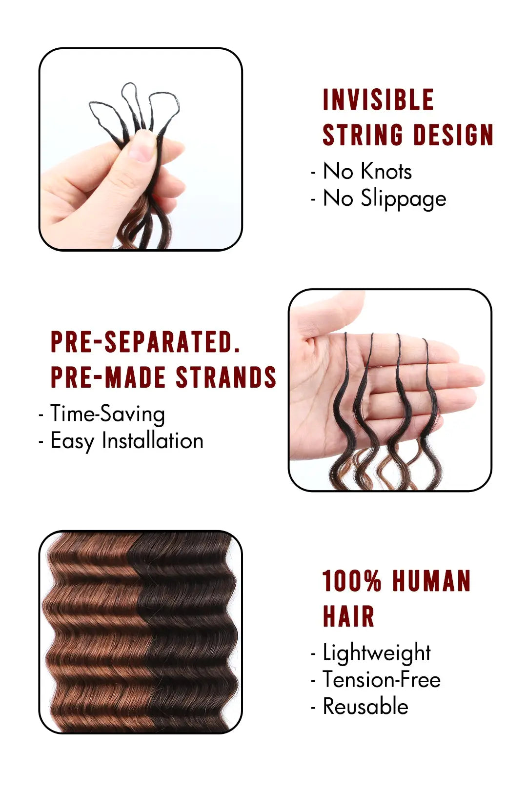 T-Natural Black Piano Color #4/30 Deep Wave Feather Crochet Hair