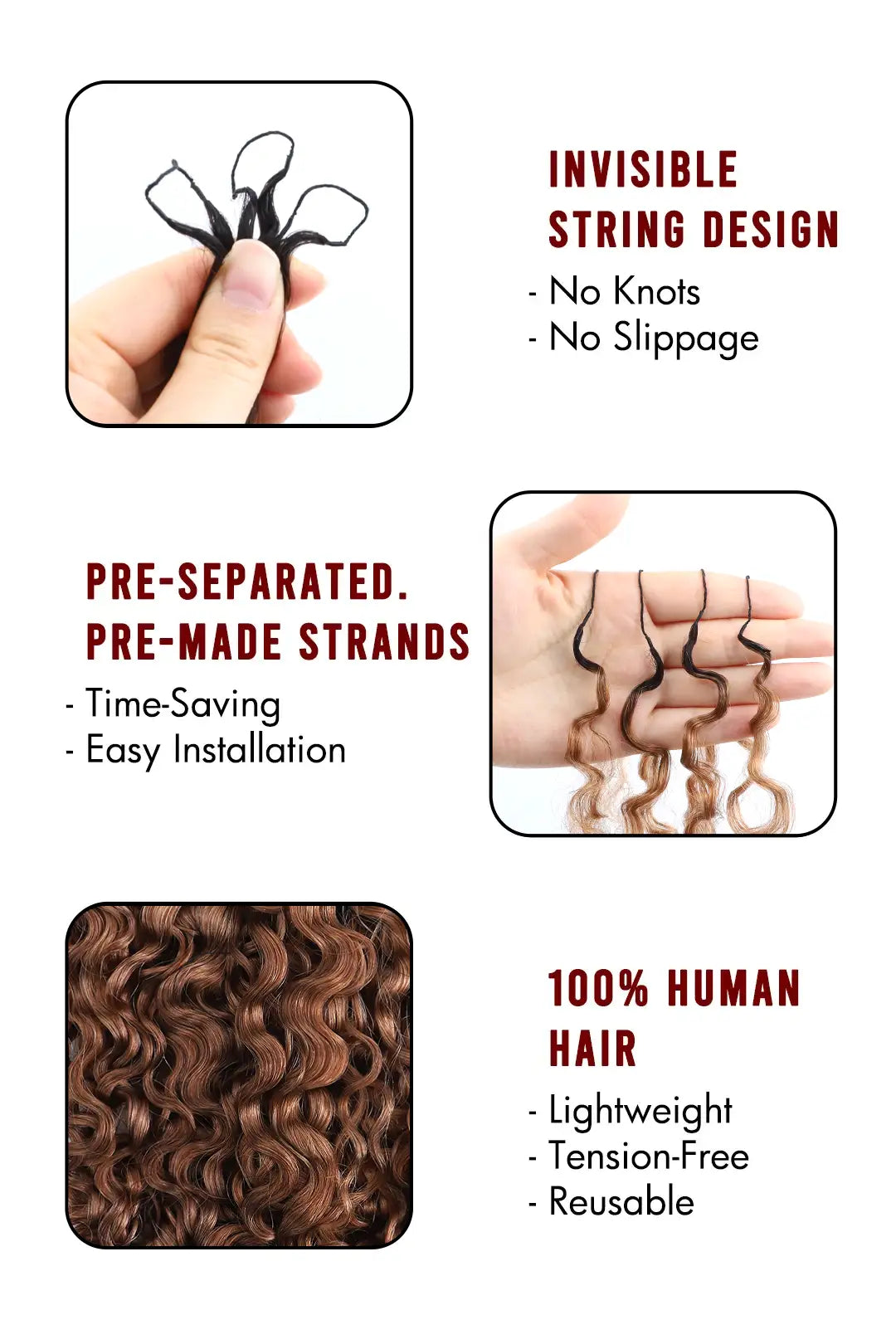 Auburn Brown Ombre Burmese Curly with Spiral Curls Crochet Hair - T1B/30
