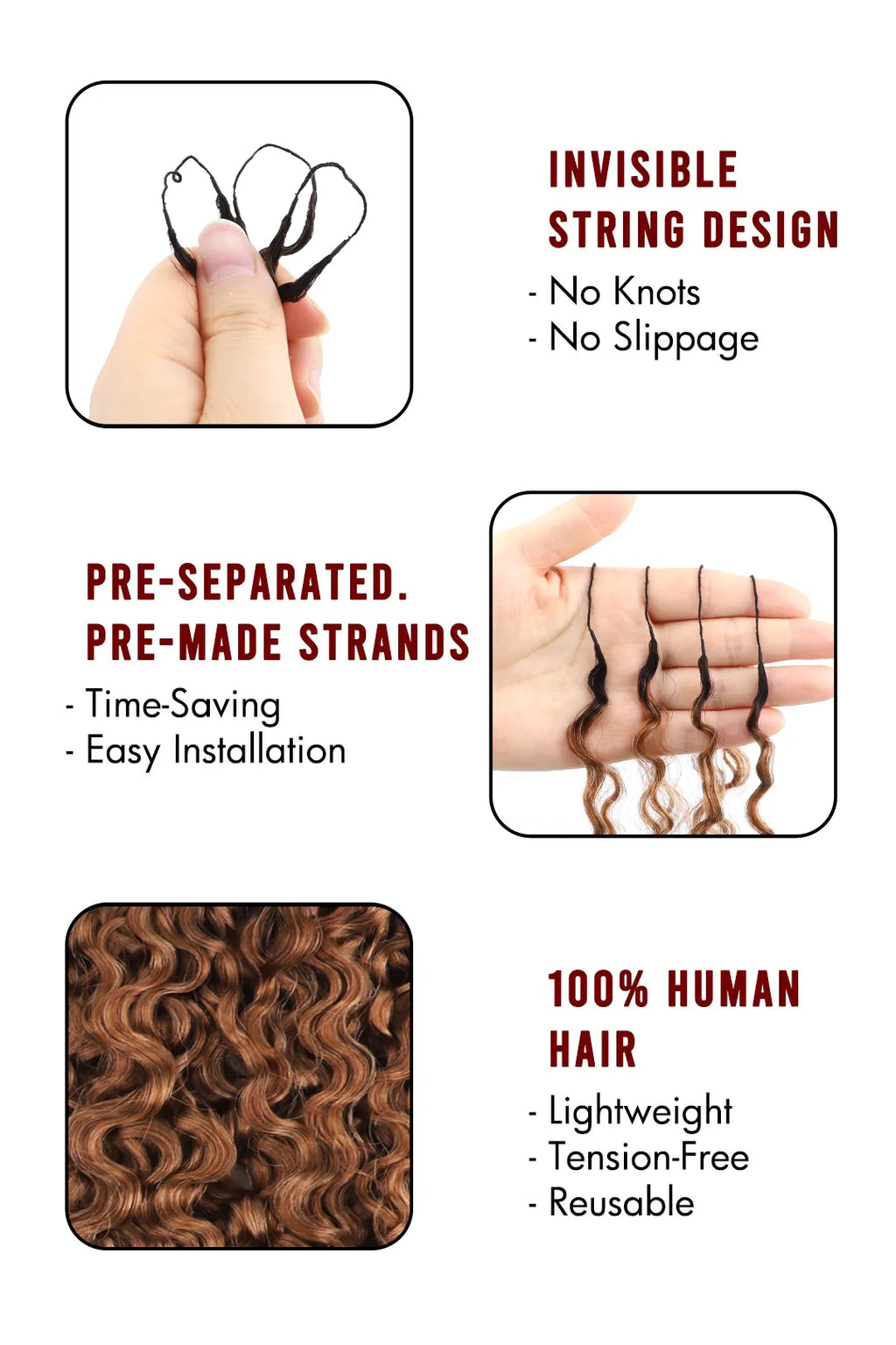 Auburn Brown Ombre Water Deep Wave Feather Crochet Hair - T1B/30