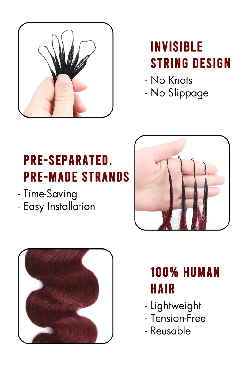 Double Drawn Burgundy Ombre Body Wave Crochet Hair - T1B/99J