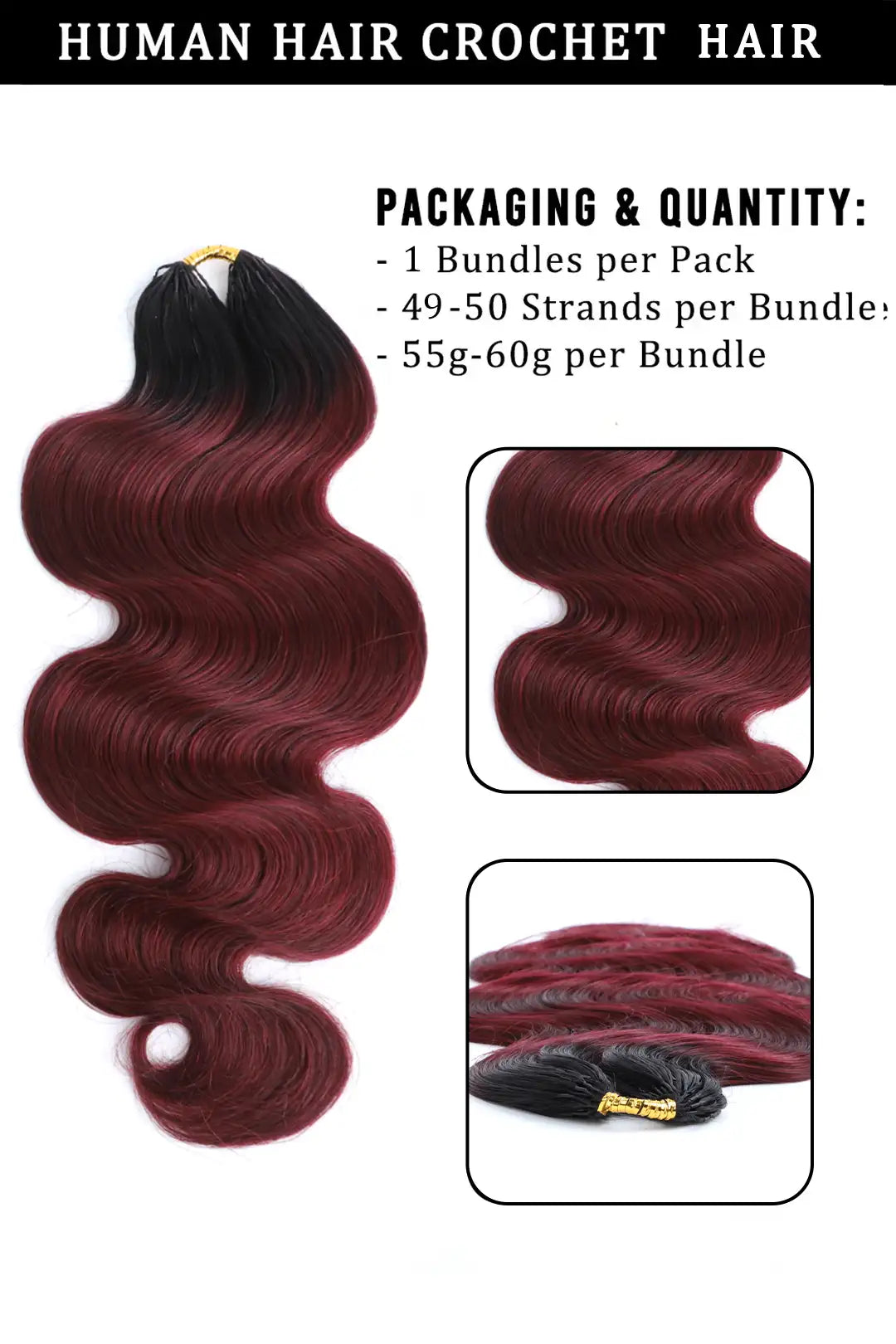 Double Drawn Burgundy Ombre Body Wave Crochet Hair - T1B/99J
