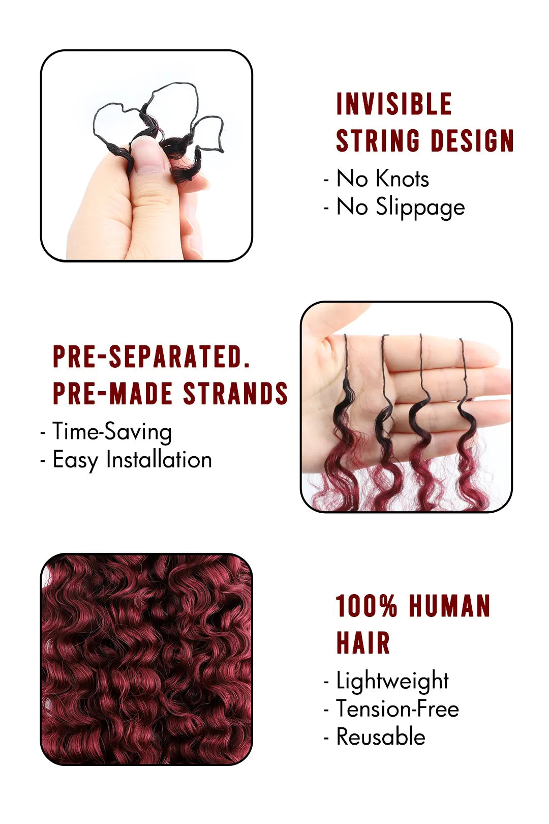 Burgundy Ombre Water Deep Wave Feather Crochet Hair - T1B/99J