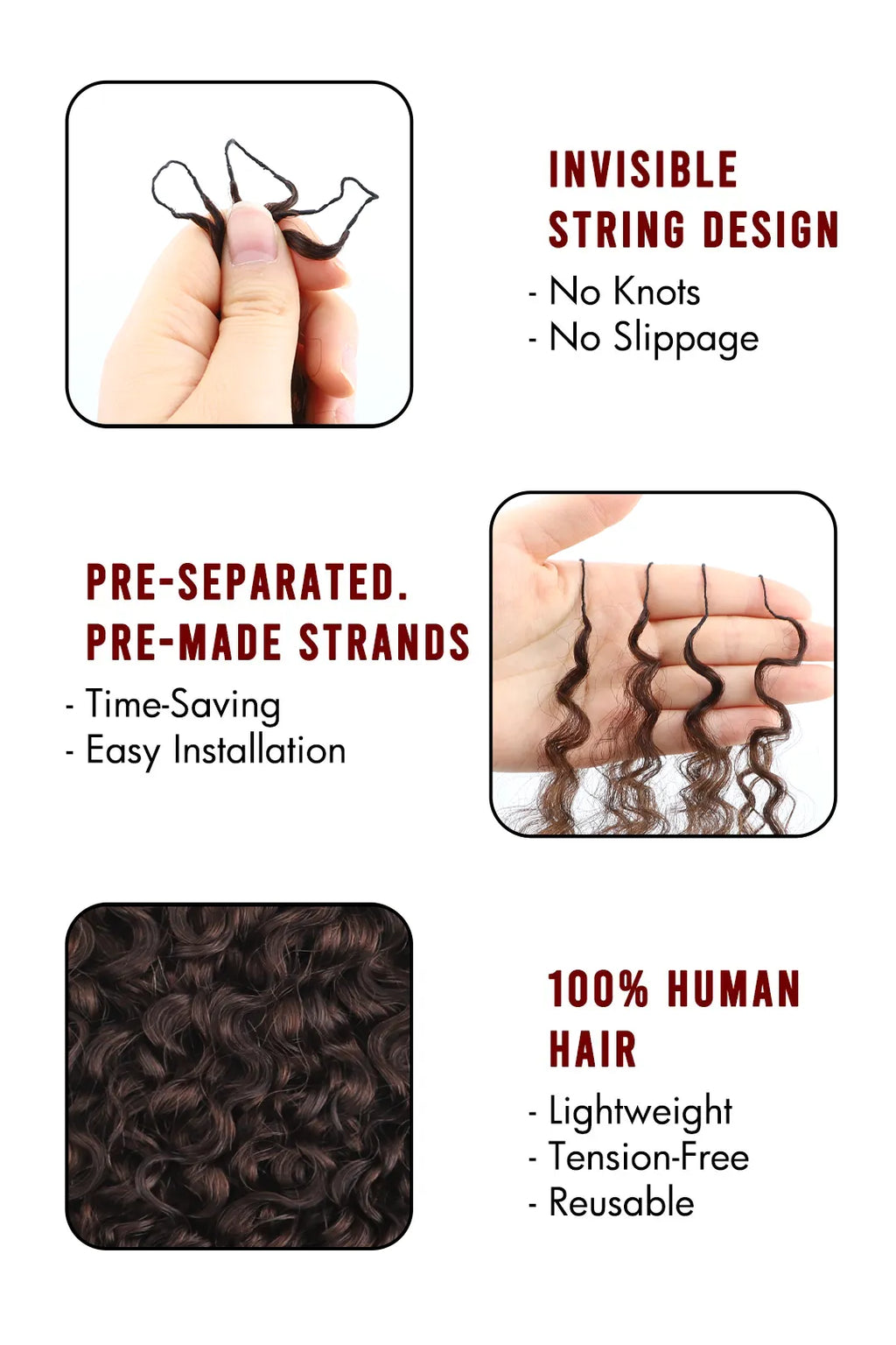 Dark Brown #4 Burmese Curly with Spiral Curls Crochet Miracle Knots Hair