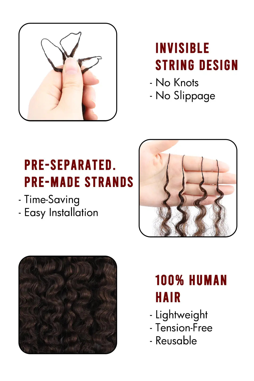 Dark Brown #4A Water Deep Wave Feather Crochet Miracle Knots Hair