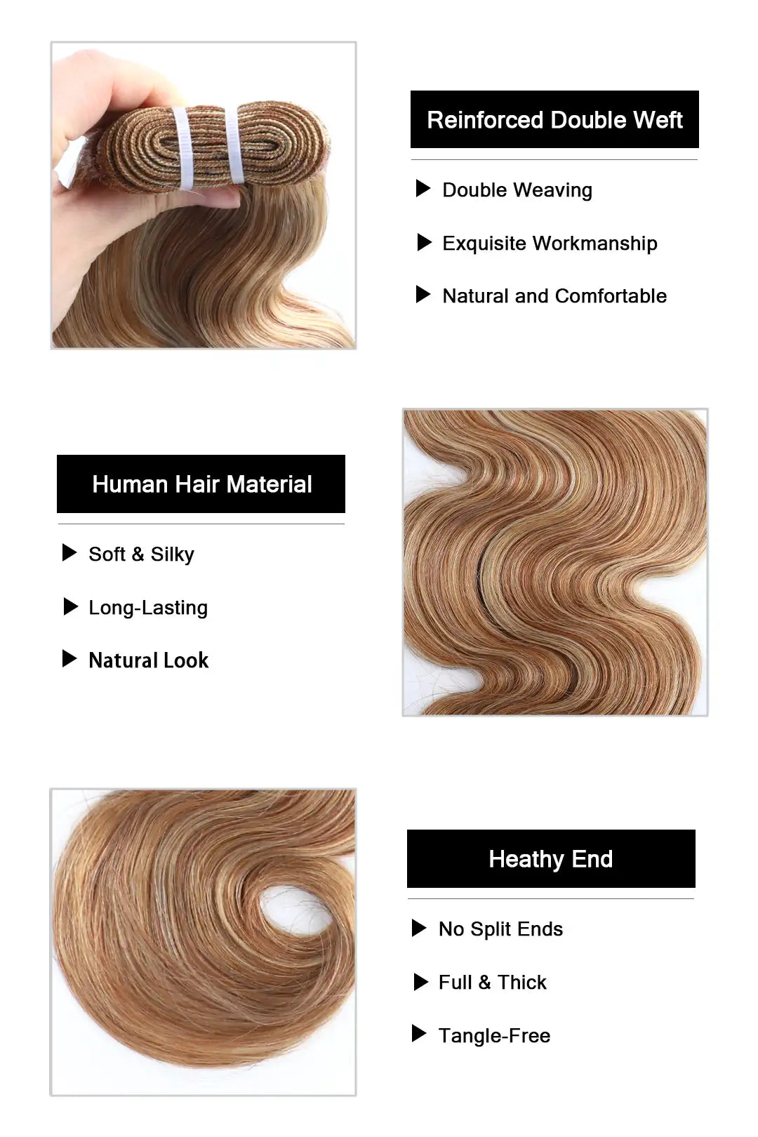 Highlight Blend #27/30/613 Cambodia Virgin Hair Bundles Body Wave