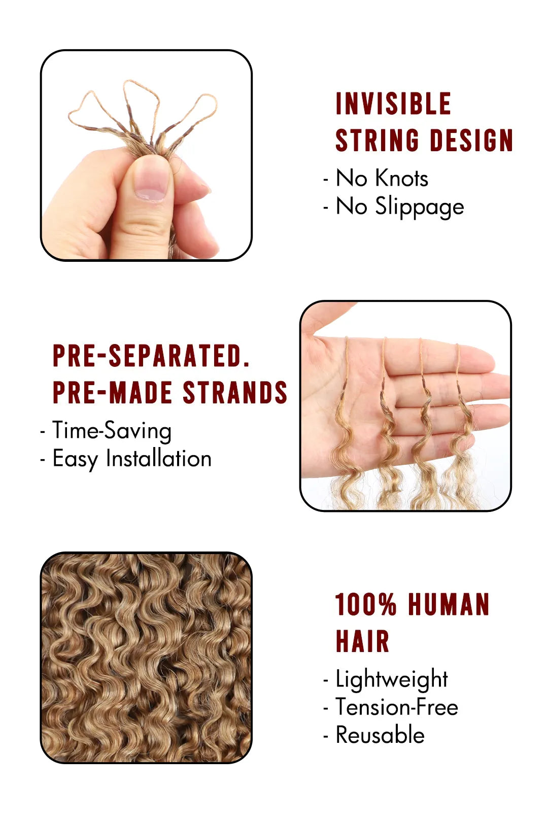 Honey Blonde #27 Burmese Curly with Spiral Curls Crochet Miracle Knots Hair