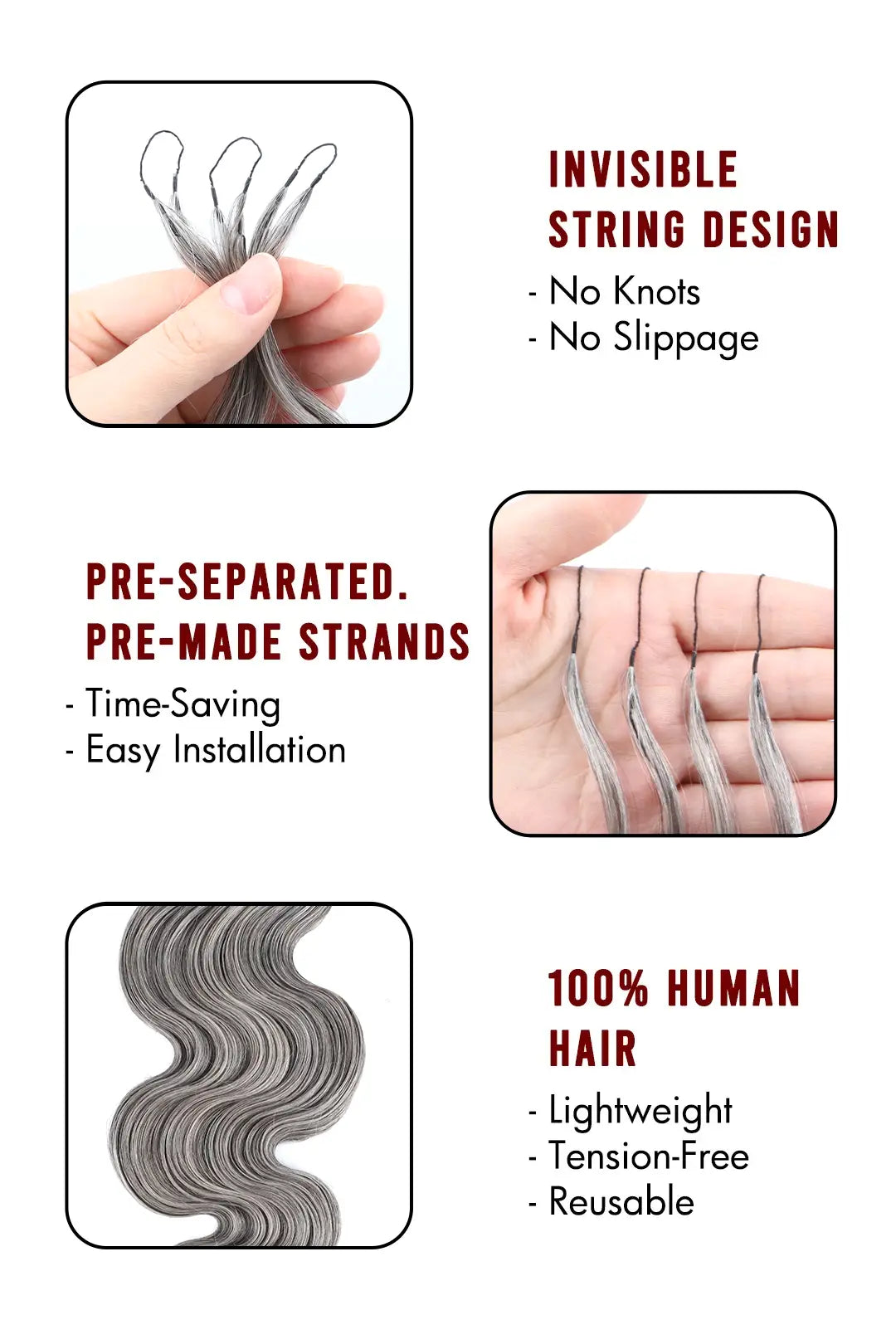 Double Drawn Salt and Pepper Body Wave Crochet Hair 85% Gray