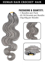 Double Drawn Salt and Pepper Body Wave Crochet Hair 85% Gray