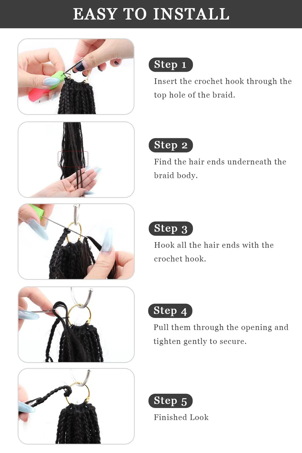Crochet Miracle Knots Braids Pre-Looped Loose Wave Curls Human Hair 40 Strands
