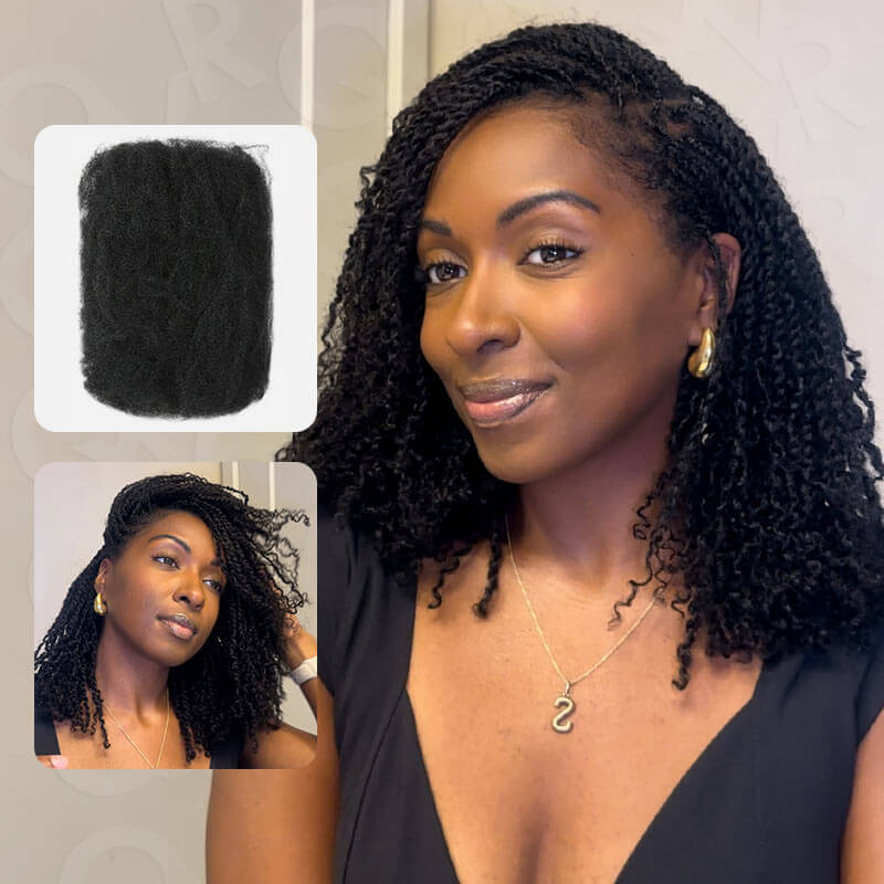 QVR Mix #1B/99J Color Afro Kinky Bulk Human Hair For Braiding Dreadlock Hair