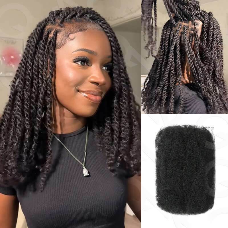 QVR Flawless Mini Twist With Soft Afro kinky Bulk Human Hair For Braiding Dreadlock
