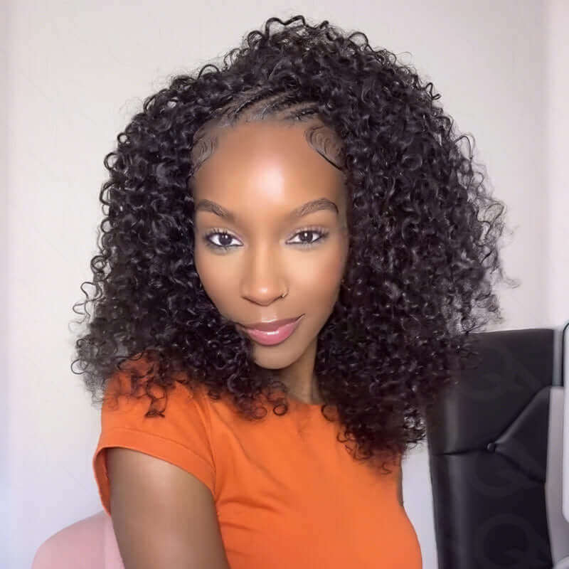 QVR Glueless Twist Curly Half Wig 250% Density Human Hair Wig Wear Go Flip Over Wig