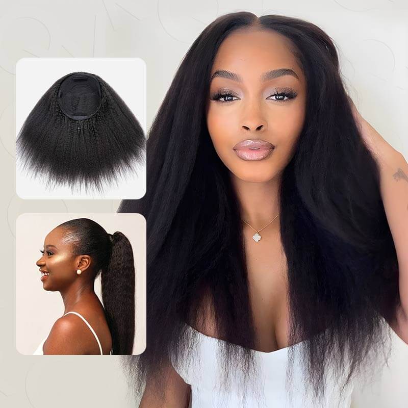 QVR Glueless Kinky Straight Half Wig 250% Density Human Hair Wig Wear Go Flip Over Wig