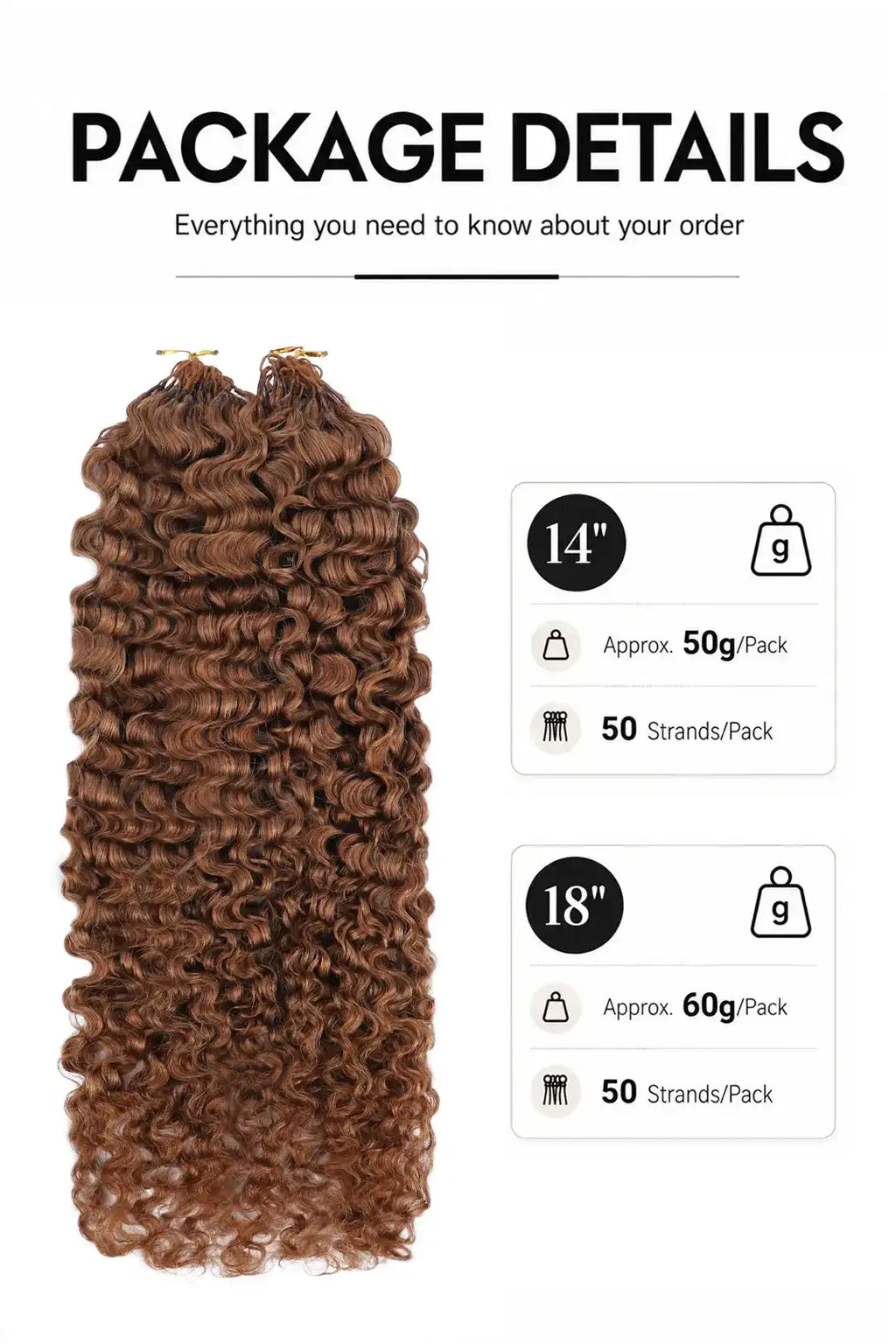 Auburn Brown #30 Water Deep Wave Feather Crochet Miracle Knots Hair